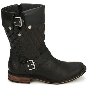 UGG "Conor" Quilted Leather Black Foldover Boots Sheepskin, Women's Size 9